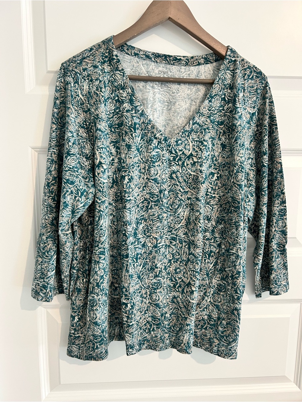 J Jill Pure Jill V Neck Top Blue Tan Size 2X